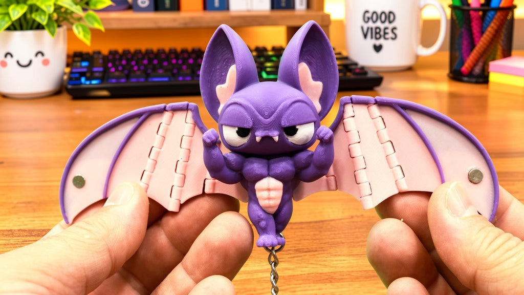 Articulated Bat Keychain with Magnetic Folding Wings