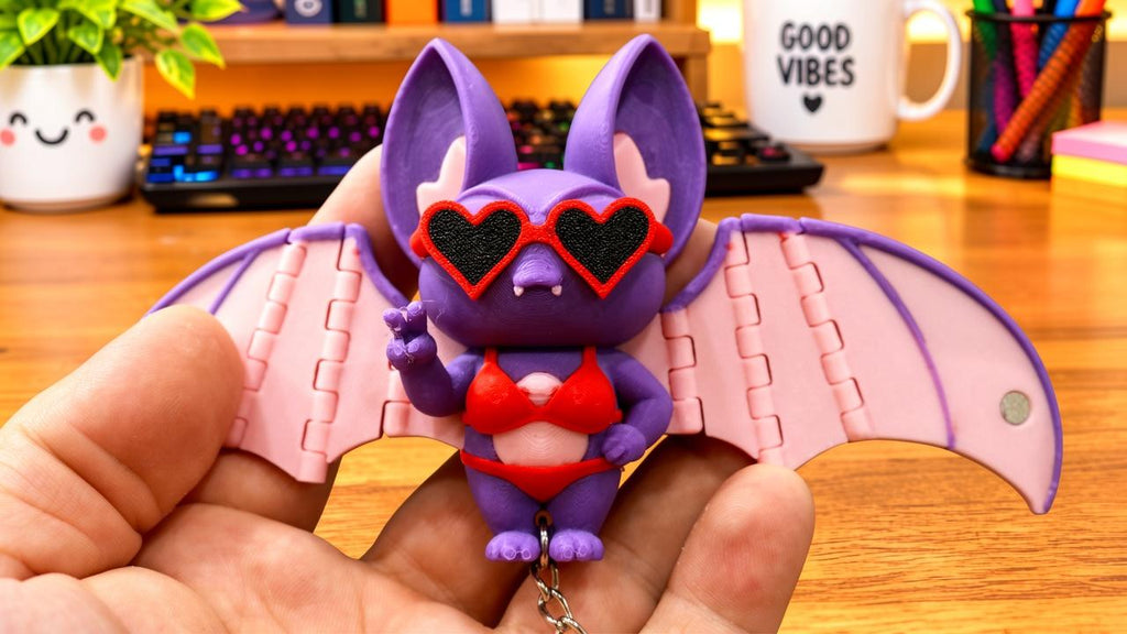 Articulated Bat Keychain with Magnetic Folding Wings