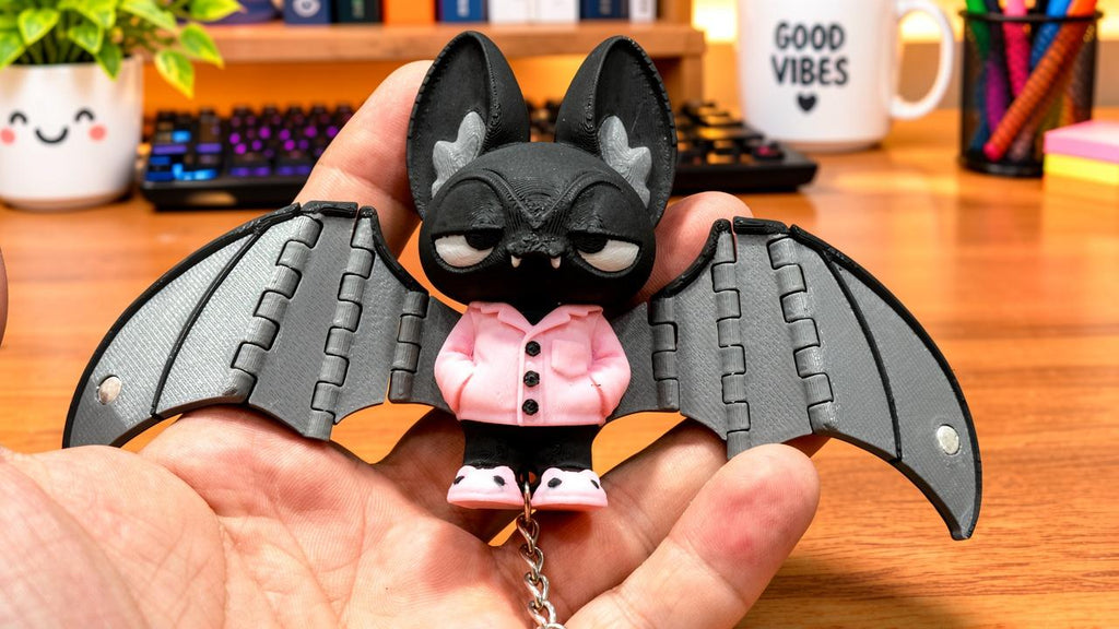 Articulated Bat Keychain with Magnetic Folding Wings
