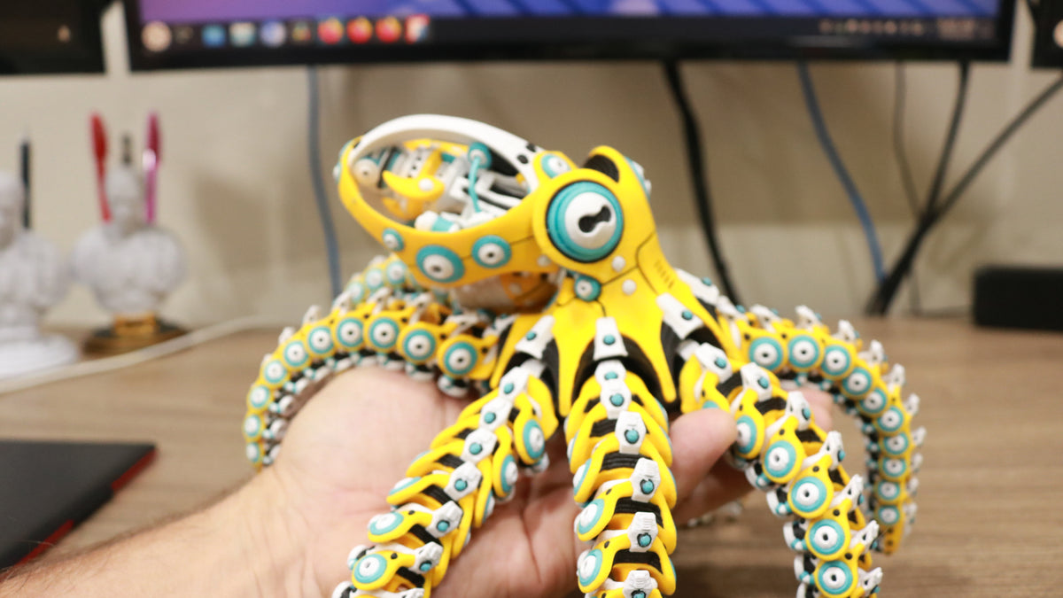 Articulated Robo Octopus Fidget Toy - 3D Printed Mechanical Cyberpunk Sea Creature