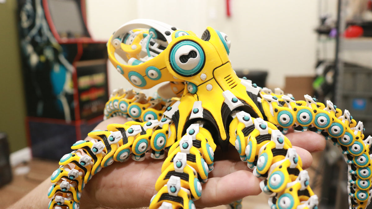 Articulated Robo Octopus Fidget Toy - 3D Printed Mechanical Cyberpunk Sea Creature