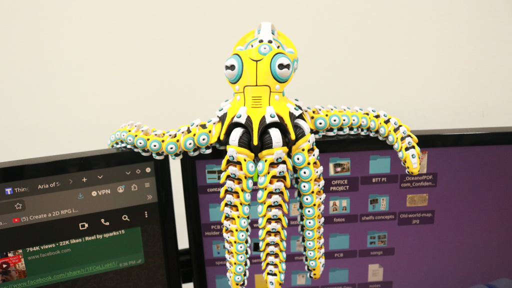 Articulated Robo Octopus Fidget Toy - 3D Printed Mechanical Cyberpunk Sea Creature