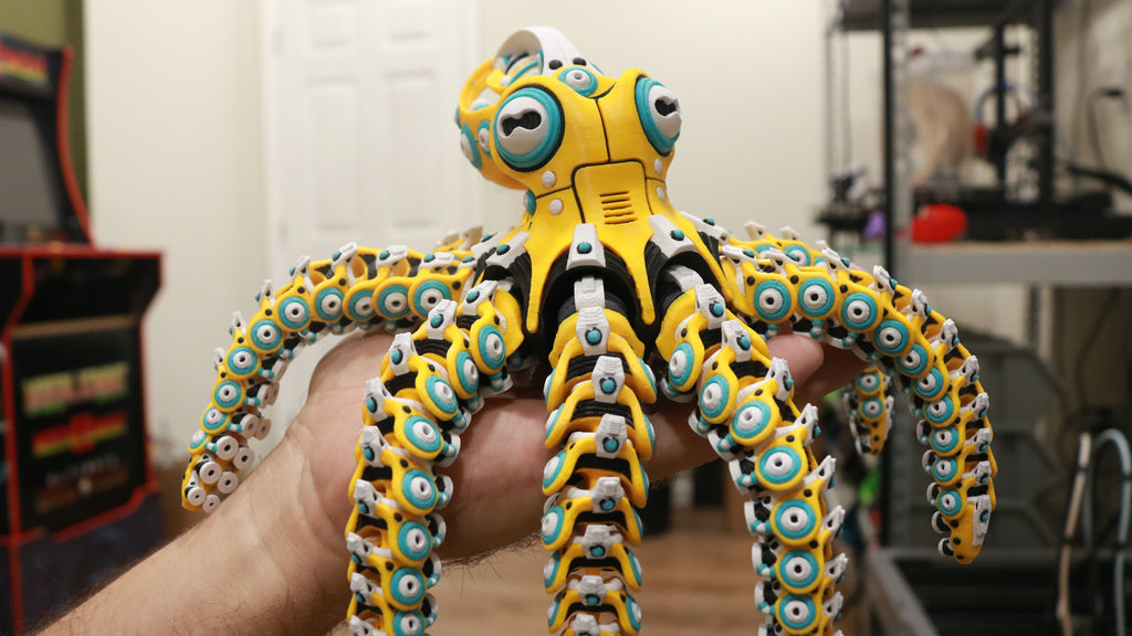 Articulated Robo Octopus Fidget Toy - 3D Printed Mechanical Cyberpunk Sea Creature