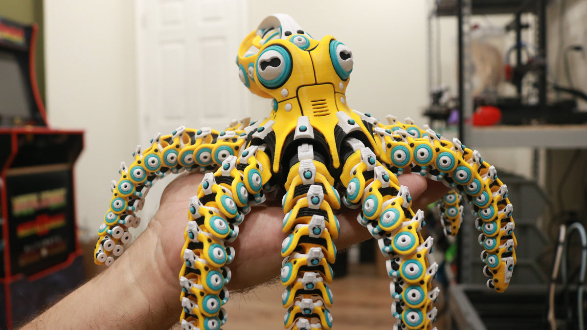 Articulated Robo Octopus Fidget Toy - 3D Printed Mechanical Cyberpunk Sea Creature