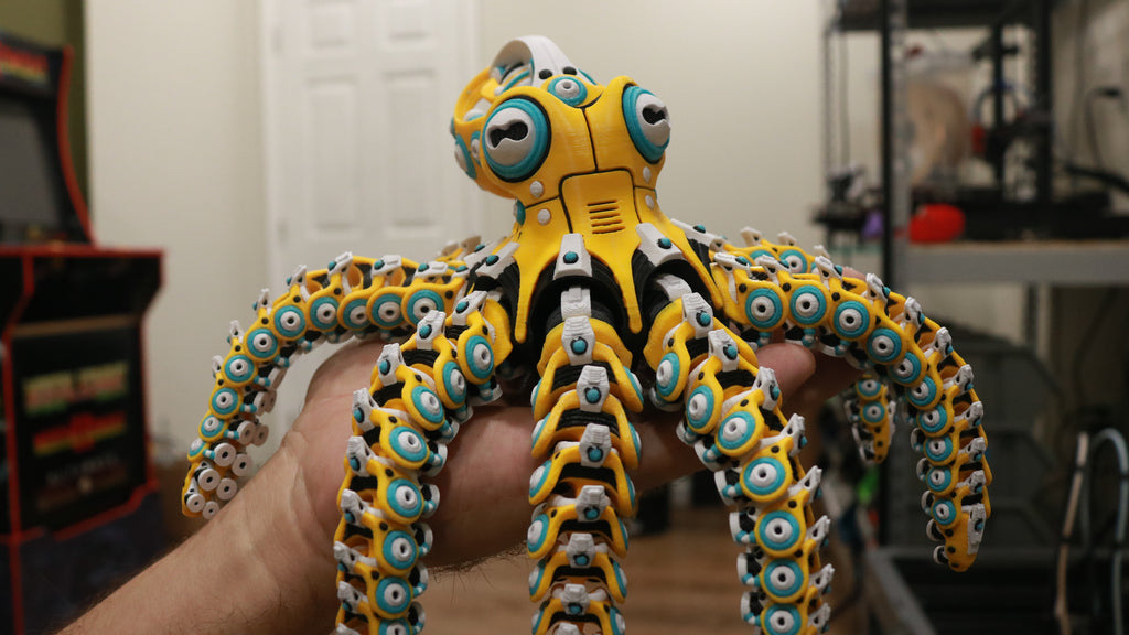 Articulated Robo Octopus Fidget Toy - 3D Printed Mechanical Cyberpunk Sea Creature